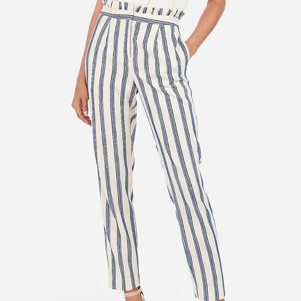 Express High Waisted Stripe Ruffle Ankle